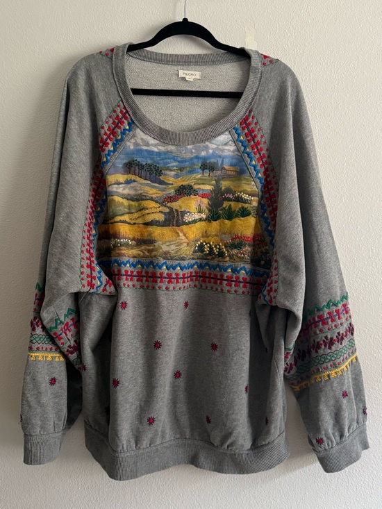 Anthropologie Sweaters - Pilcro Embroidered Pullover sweatshirt Women’s Sz XL scenic prairie graphic